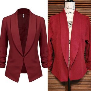 New Lock & Love Ruched 3/4 Sleeve Open Blazer